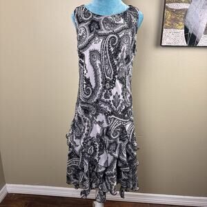 MSK Dress Women 12 Midi, dropped waist, tiered handkerchief type skirt